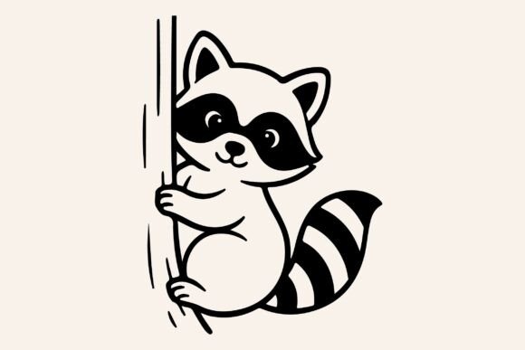 Cute Peeking Raccoon Vector Line Art Review