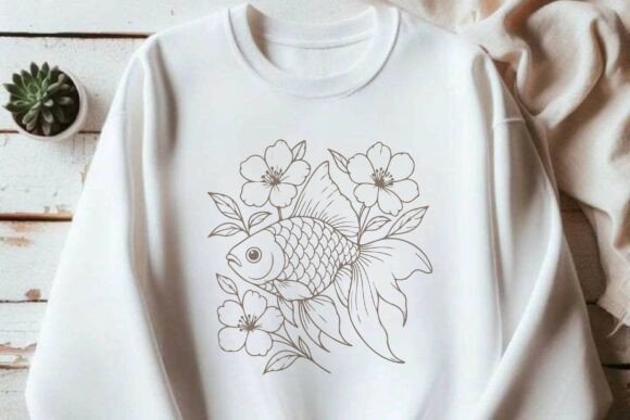 Floral Goldfish Line Art Clipart Vector Review
